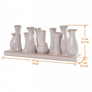 Jinfa 1 Set aus 10 kleinen Vasen auf festem Sockel | handgefertigte Blumenvasen Tischdeko | Antik-Wei