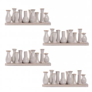 Jinfa 4 Set aus 10 kleinen Vasen auf festem Sockel | handgefertigte Blumenvasen Tischdeko | Antik-Wei