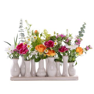 Jinfa 4 Set aus 10 kleinen Vasen auf festem Sockel | handgefertigte Blumenvasen Tischdeko | Antik-Wei
