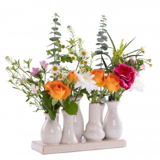 Jinfa  Vasen auf festem Sockel | handgefertigte Blumenvasen Tischdeko | Antik-Weiß