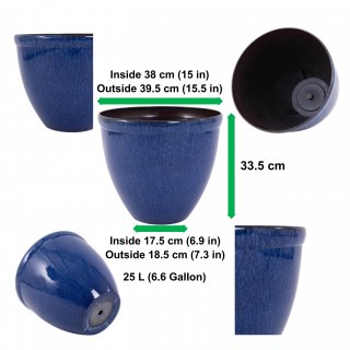 Jinfa Blumenkbel aus Kunststoff in glasierter Keramikoptik | Farbe: Jun Glasur blau | Design: Santorini |  39.5 cm x H 33.5 cm | 1 Stck