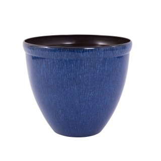 Jinfa Blumenkübel aus Kunststoff in glasierter Keramikoptik | Farbe: Jun Glasur blau | Design: Santorini | Ø 39.5 cm x H 33.5 cm