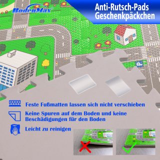 BodenMax Puzzlematte mit Stadt und Straßen für Babys und Kinder - Spielmatte, Krabbelmatte und Kinderspielteppich 30x30x1 cm (18 Stück)