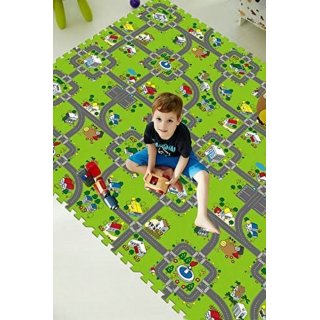 BodenMax Puzzlematte mit Stadt und Straßen für Babys und Kinder - Spielmatte, Krabbelmatte und Kinderspielteppich 30x30x1 cm (18 Stück)