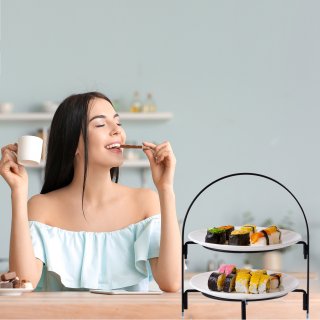 eGenuss Etagere 2 Etagen Metall Serviergestell 2 Etagen mit rutschfeste F��e Telleretagere Gestell f�r 2 Teller - Sp�lmaschinenfest 2-st�ckige Etagere f�r Servierst�nder schwarz