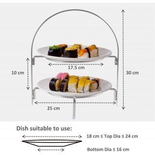 eGenuss Teller Etagere 2 Etagen Edelstahl Serviergestell 2 Etagen mit rutschfeste F��e Telleretagere Gestell f�r 2 Teller - Sp�lmaschinenfest 2-st�ckige Etagere f�r Teller Servierst�nder