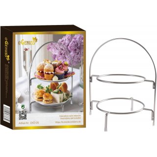 eGenuss Teller Etagere 2 Etagen Edelstahl Serviergestell 2 Etagen mit rutschfeste F��e Telleretagere Gestell f�r 2 Teller - Sp�lmaschinenfest 2-st�ckige Etagere f�r Teller Servierst�nder