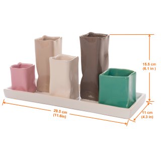Jinfa Assortment of 5 Ceramic Flower Vases - Decorative Flower Pots - 1 Tray of 5 Multicolored Vases