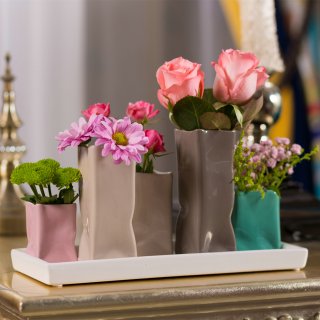 Jinfa | Floreros modernos en cermica para interiores | Multicolor | 29,5 x 11 x 6 cm | Set de 5 jarrones | Floreros en cermica para decoracin, regalos, centros de mesa, salones