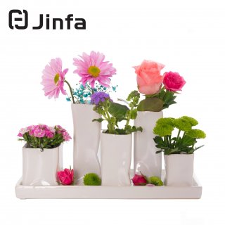 Jinfa Assortiment de 5 Vases � Fleurs en C�ramique - Pots de Fleurs D�coratifs - 1 Plateau de 5 Vases Blancs