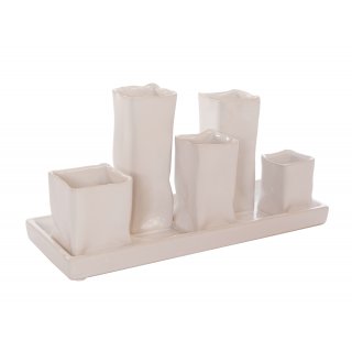 Jinfa Assortment of 5 Ceramic Flower Vases - Decorative Flower Pots - 1 Tray of 5 White Vases
