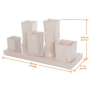 Jinfa Assortment of 5 Ceramic Flower Vases - Decorative Flower Pots - 1 Tray of 5 White Vases