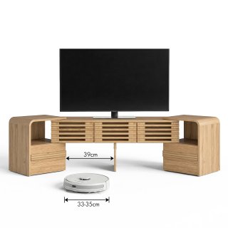eGenuss TV Lowboard ausziehbar & verstellbar in Eichenoptik, Fernsehtisch f�r TVs bis 60 Zoll, TV-Schrank mit Lamellent�ren, drehbaren Seitenmodulen & Stauraum, modernes TV M�bel, 162,5 cm