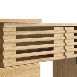 eGenuss TV Lowboard ausziehbar & verstellbar in Eichenoptik, Fernsehtisch f�r TVs bis 60 Zoll, TV-Schrank mit Lamellent�ren, drehbaren Seitenmodulen & Stauraum, modernes TV M�bel, 162,5 cm