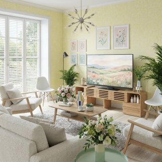 eGenuss TV Lowboard ausziehbar & verstellbar in Eichenoptik, Fernsehtisch f�r TVs bis 60 Zoll, TV-Schrank mit Lamellent�ren, drehbaren Seitenmodulen & Stauraum, modernes TV M�bel, 162,5 cm