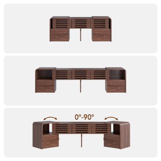 eGenuss TV Lowboard ausziehbar & verstellbar in Nussbaumfarben, Fernsehtisch f�r TVs bis 60 Zoll, TV-Schrank mit Lamellent�ren, drehbaren Seitenmodulen & Stauraum, modernes TV M�bel, 162,5 cm