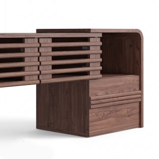 eGenuss TV Lowboard ausziehbar & verstellbar in Nussbaumfarben, Fernsehtisch f�r TVs bis 60 Zoll, TV-Schrank mit Lamellent�ren, drehbaren Seitenmodulen & Stauraum, modernes TV M�bel, 162,5 cm
