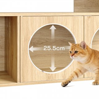 Katzenklo Schrank Holzoptik, Katzenm�bel mit Verstecktem Katzenklo, Katzenhaus mit Stauraum, Kratzs�ule und Offenen Regalen, Katzenm�bel Indoor, 61,2 x 87,7 x 65,5 cm