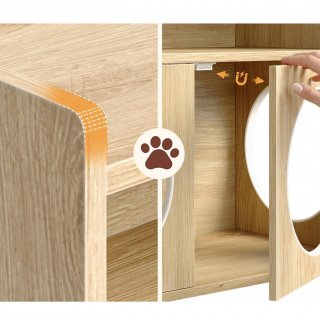 Katzenklo Schrank Holzoptik, Katzenm�bel mit Verstecktem Katzenklo, Katzenhaus mit Stauraum, Kratzs�ule und Offenen Regalen, Katzenm�bel Indoor, 61,2 x 87,7 x 65,5 cm