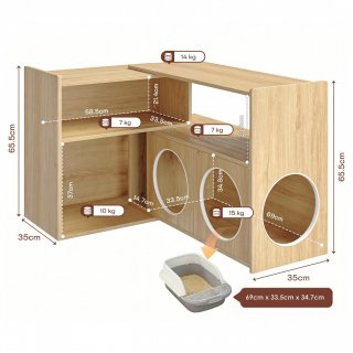 Katzenklo Schrank Holzoptik, Katzenm�bel mit Verstecktem Katzenklo, Katzenhaus mit Stauraum, Kratzs�ule und Offenen Regalen, Katzenm�bel Indoor, 61,2 x 87,7 x 65,5 cm