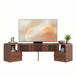 eGenuss TV Lowboard ausziehbar & verstellbar, Fernsehtisch f�r TVs bis 60 Zoll, TV-Schrank mit Lamellent�ren, drehbaren Seitenmodulen & Stauraum, modernes TV M�bel, 162,5 cm