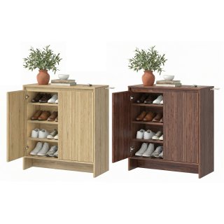 Schuhschrank mit Lamellent�ren, schmaler Schuhschrank Holz mit verstellbaren Regalen, 4 Ebenen Schuhaufbewahrung, Soft Close T�ren, Kippschutz, Flur M�bel 78 x 37,1 x 85,1 cm