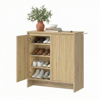 Schuhschrank mit Lamellent�ren, schmaler Schuhschrank Holz mit verstellbaren Regalen, 4 Ebenen Schuhaufbewahrung, Soft Close T�ren, Kippschutz, Flur M�bel 78 x 37,1 x 85,1 cm