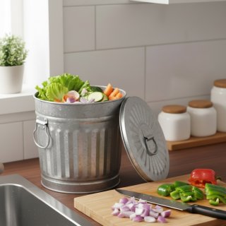 Jinfa Metall M�lleimer mit Deckel und Tragegriffen - f�r gelben Sack,Pfandbeh�lter,Kamin Ascheeimer,Futtertonne,Pelletbeh�lter | Silber | 7L