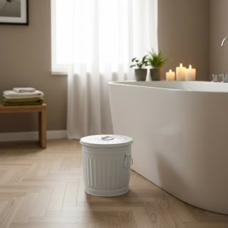 Jinfa Metal Trash Can with handles | 7 Litres | � 21.5 cm, Height 21.5 cm | Size S | White