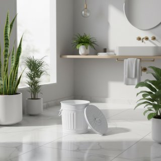 Jinfa Metal Trash Can with handles | 7 Litres | � 21.5 cm, Height 21.5 cm | Size S | White