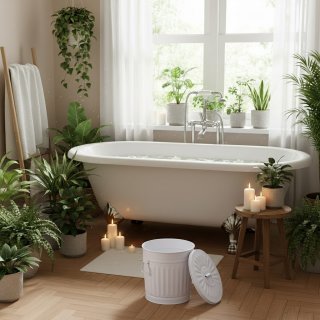 Jinfa Metall M�lleimer mit Deckel und Tragegriffen - f�r gelben Sack,Pfandbeh�lter,Kamin Ascheeimer,Futtertonne,Pelletbeh�lter | Wei� | 7L