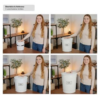 Jinfa� Poubelle Vintage/R�tro - Panier � Linge avec Couvercle et Poign�es de Transport - Bac � Ordures en M�tal - Blanc 7 Litres