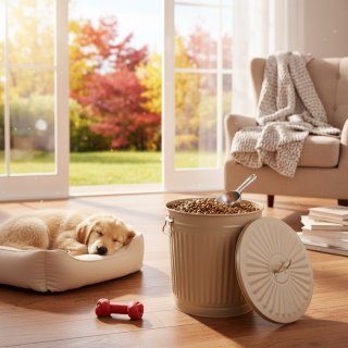 Jinfa� | Piccolo bidone della spazzatura in metallo con manici e coperchio | Beige | � 21,5 cm, h 21,5 cm | Capienza 7 litri