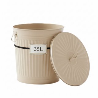 Jinfa� | Bidone della spazzatura in metallo con manici e coperchio | Beige | � 36 cm, h 36,5 cm | Capienza 35 litri