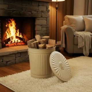 Jinfa� | Bidone della spazzatura in metallo con manici e coperchio | Beige | � 36 cm, h 36,5 cm | Capienza 35 litri